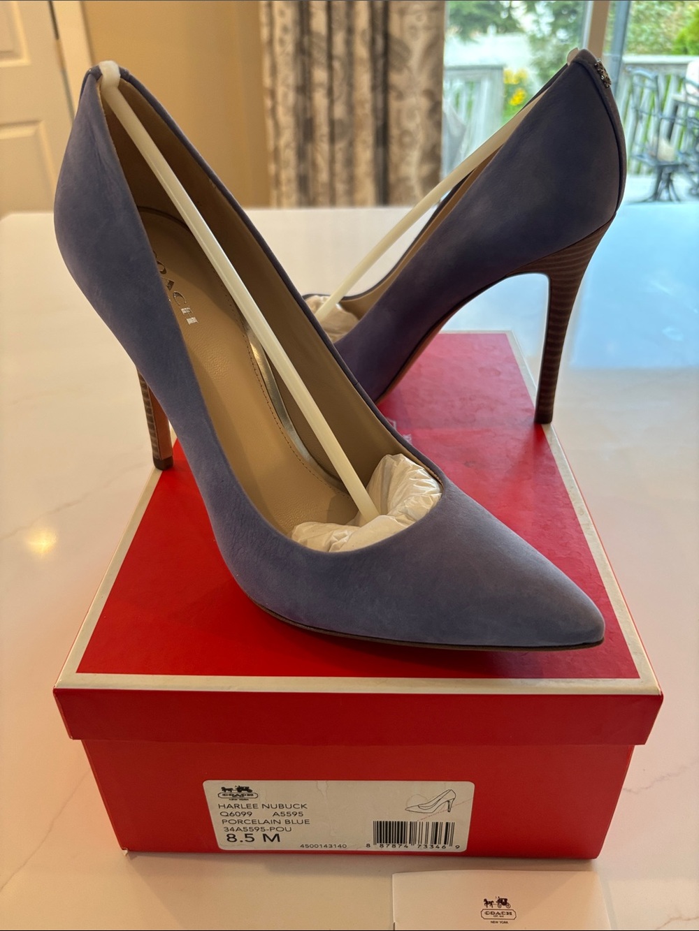 Coach Harlee Nubuck Pointed-Toe Pumps in Dusty Blue